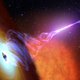 An artist’s conception of a black hole shooting a jet of plasma